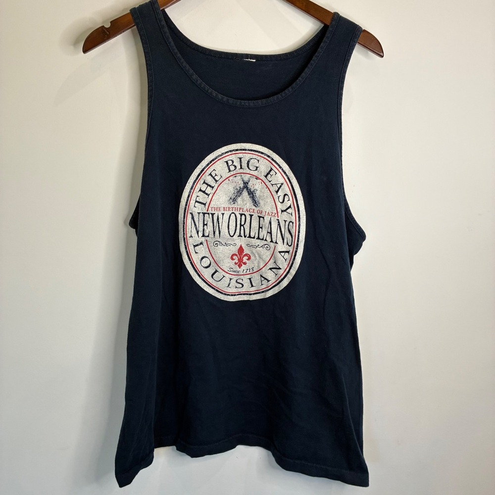 New Orleans The Big Easy Birthplace of Jazz Tank Top Navy Blue Souvenir Tee